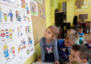 Dzieci oglądają ilustracje o prawach dziecka